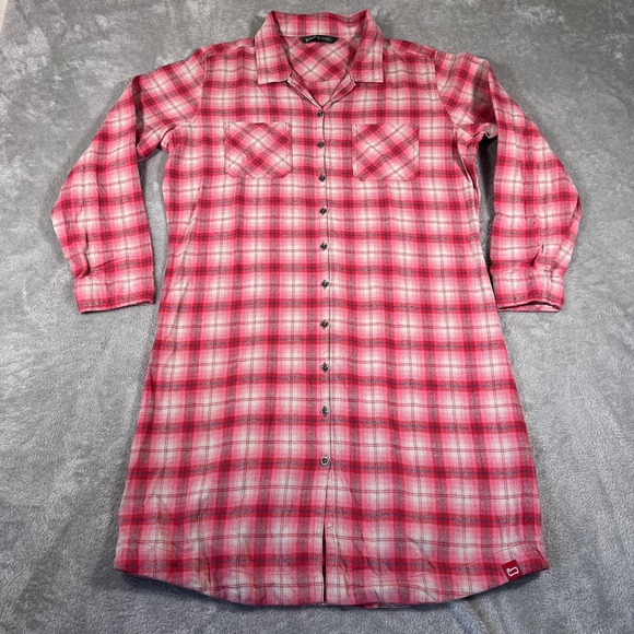 Woolrich Shirt Dress Womens Small Pink Plaid Flannel Long Sleeve Amaryllis Multi - Picture 1 of 8